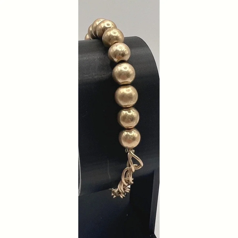 Gold Tone Metal Bead‎ & Chain Stretch Bracelet 8